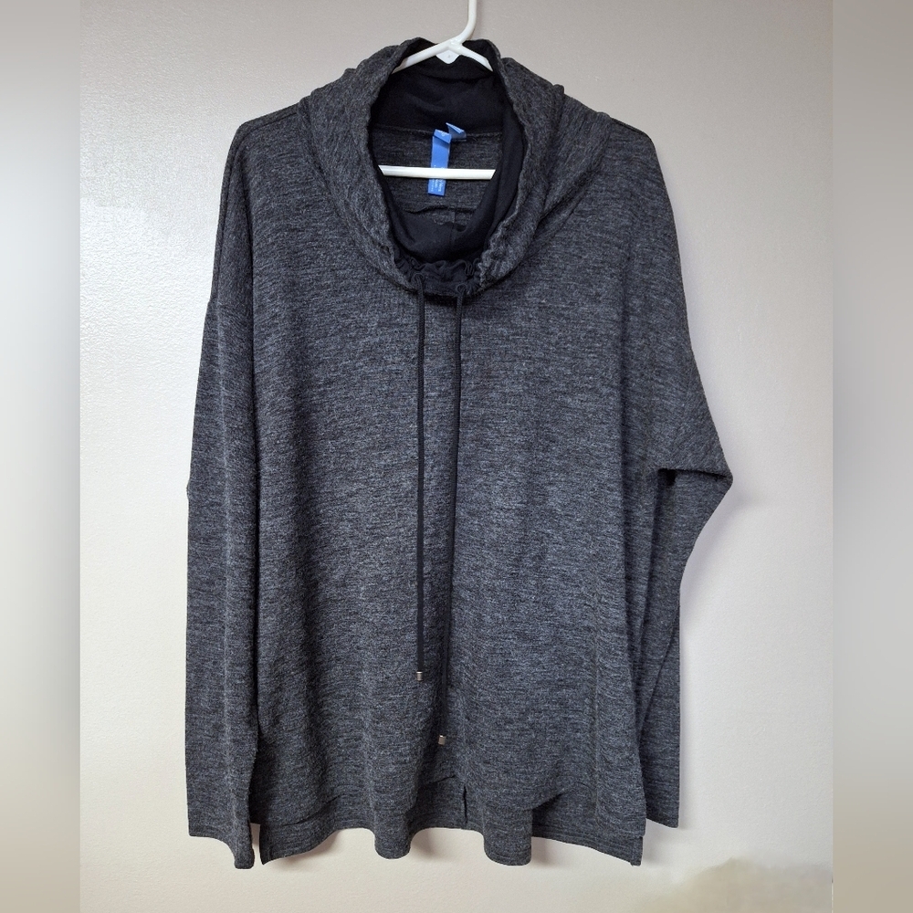 SimplyVera VeraWang Simply Breathe Pull Over CowlNeck Sweater Drawstring Gray XL